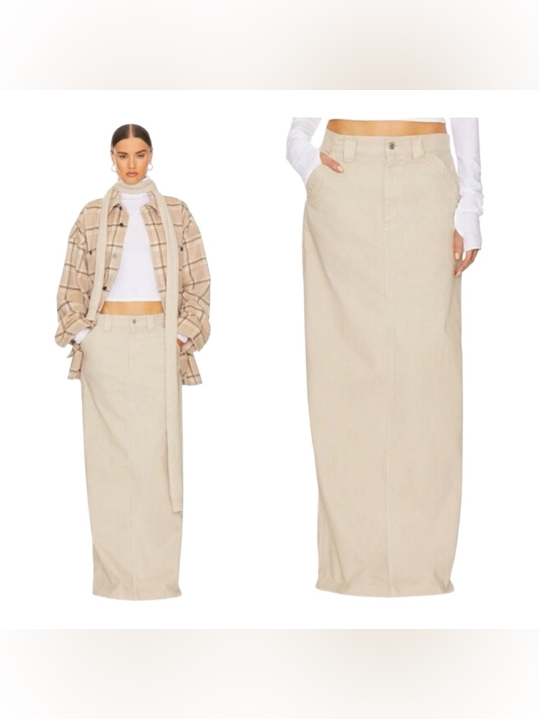 Bnwt Helsa Workwear Long Y2k Khaki Cotton Casual Tan Maxi Skirt In Taupe Size S